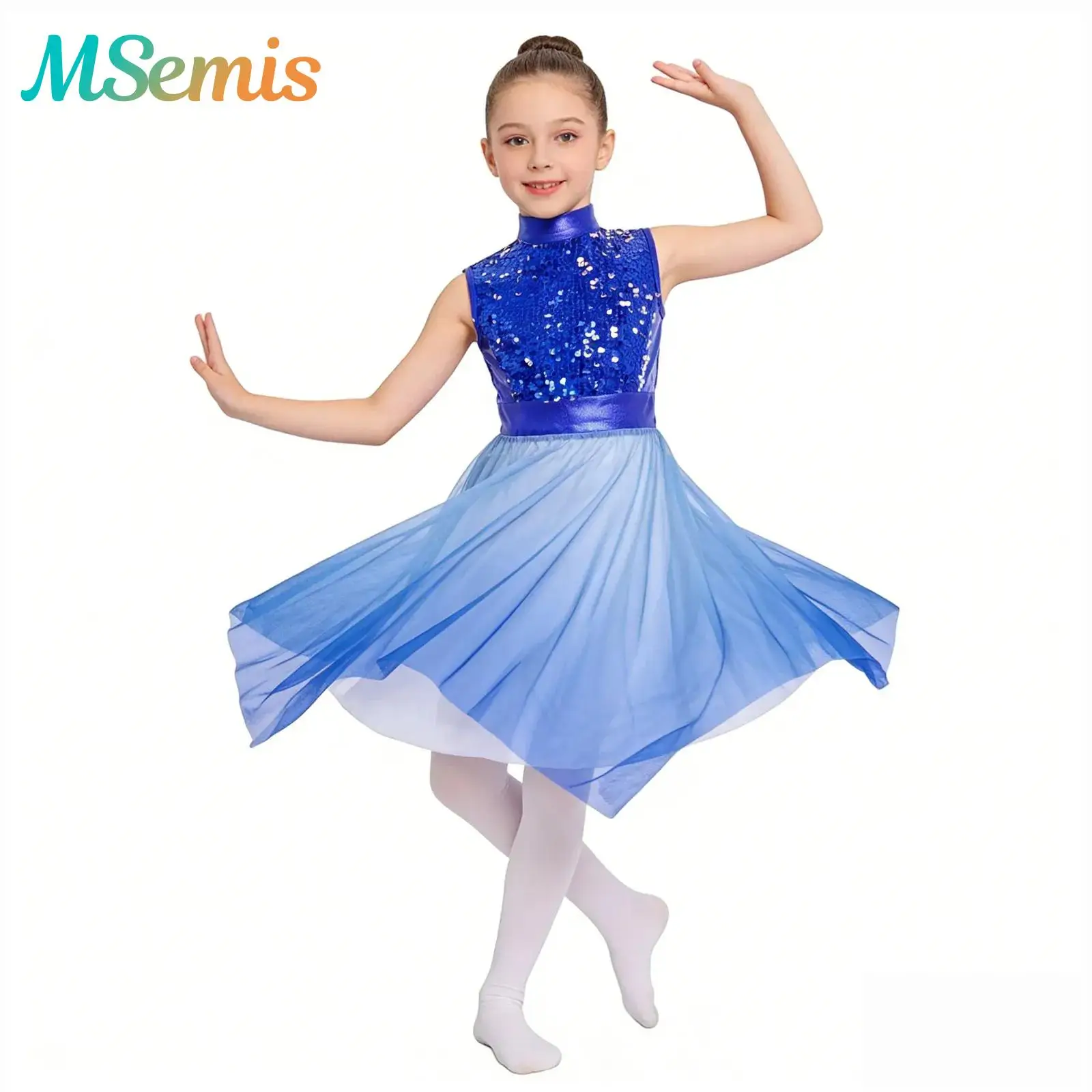 

Kids Girls Shiny Sequins Liturgical Praise Ballet Lyrical Dance Tunic Bodice Dresses Worship Contemporary Dance Worship Costume