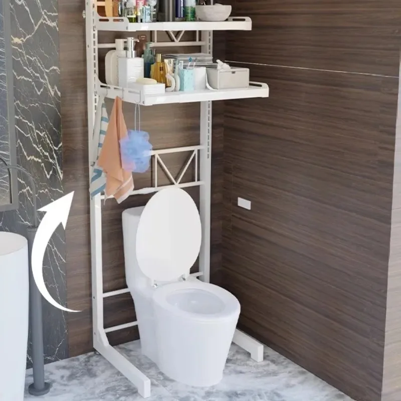 ‌Adjustable Over-Washer Organizer - Rustproof Bathroom Shelf for Toilet & Laundry, Flip Lid Space Saver with Wall Mount Design