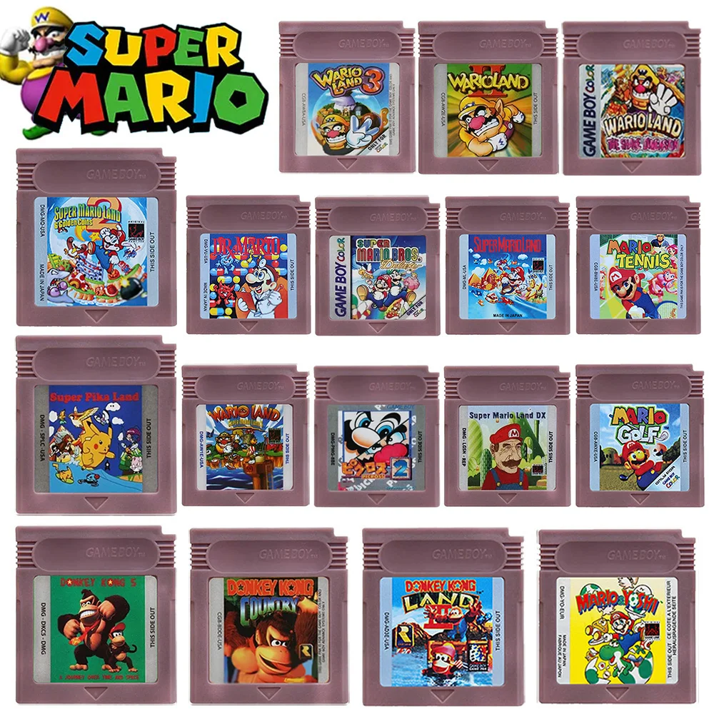 Novo Cartucho de Jogo Super Mario GBC 16 Bits para Console de Videogame - Cartucho de Jogo 16 Bits Wario Land, Donkey Kong, Wario Land 2, Yoshi