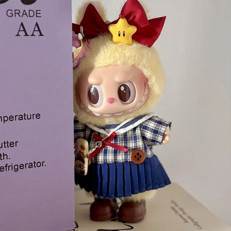 ل 17 سنتيمتر Labubu ملابس دمى بحار البحرية مطوي فستان الزي مجموعة ل Labubu 1 2 3 جيل موضة Kawaii مصغرة زي