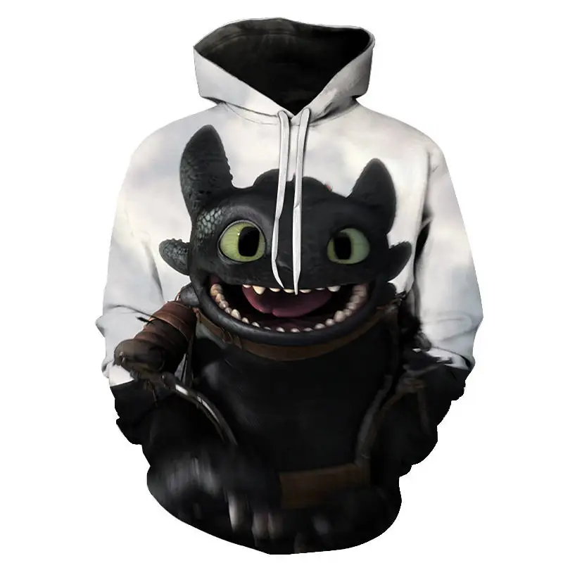 Popolare How to Train Your Dragon Cartoon Animation Character Stampa Felpa con cappuccio da uomo alla moda Giacca sportiva casual con coulisse