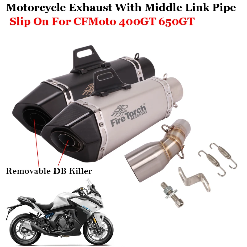 Motorcycle Exhaust System Escape 51mm Muffler Moto Mid Connect Link Pipe Remove Tube Slip On For CF-Moto 400GT 650GT 400 650 GT