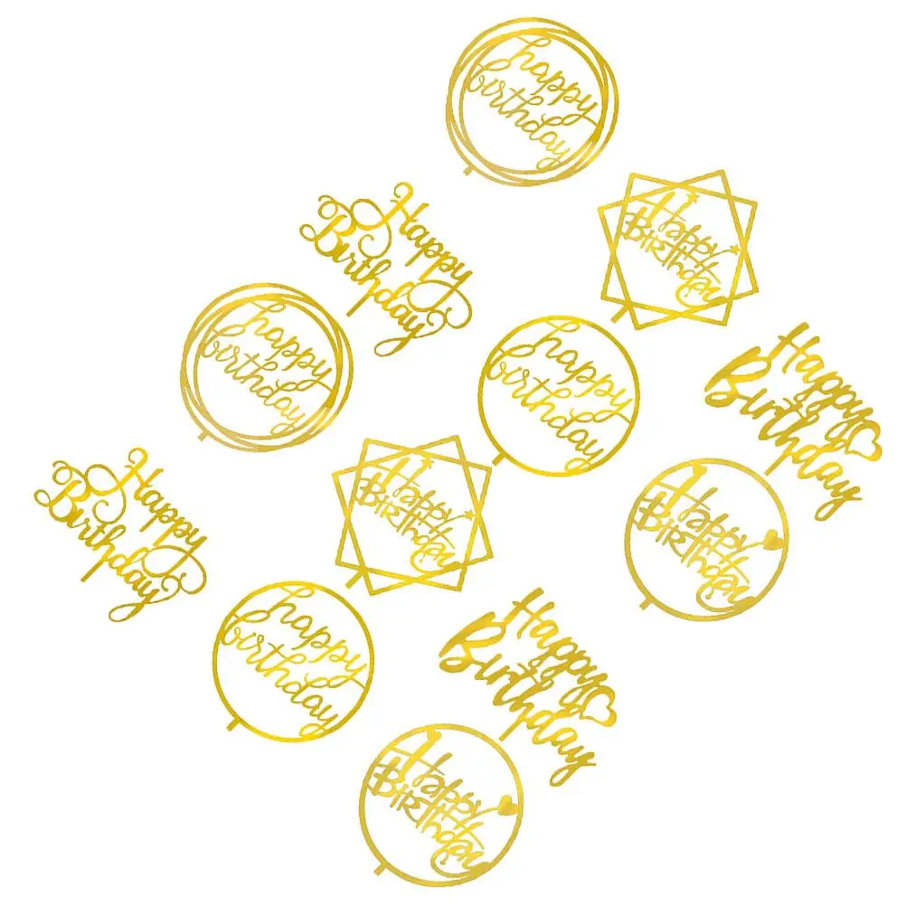 

12 Pcs Acrylic Cupcake Decor Decoration Double Layer Topper Inserts Paper Happy Birthday