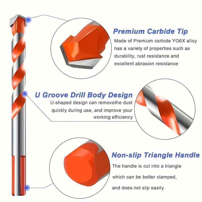 12Pcs Heavy-Duty Drill Bit Set Hardened Alloy Sharp Drill Bits for Metal Tile Concrete Glass Brick Wood Construction Projects