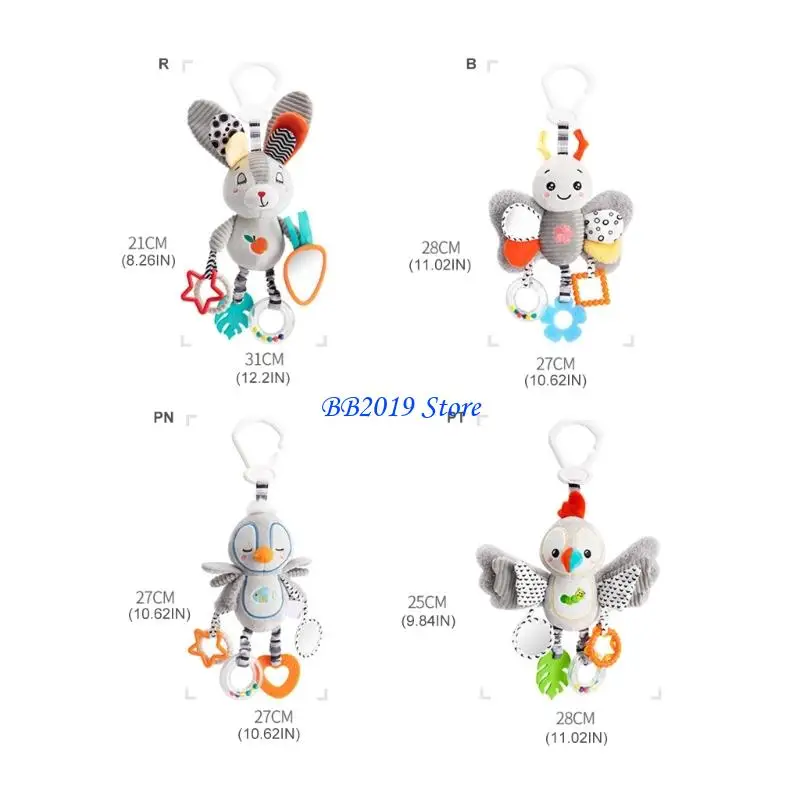 Q0KB كارتون قطيفة على شكل حيوان سرير أطفال متنقل مهدئ لعبة شخشيخة ملحق لغرفة الحضانة #6