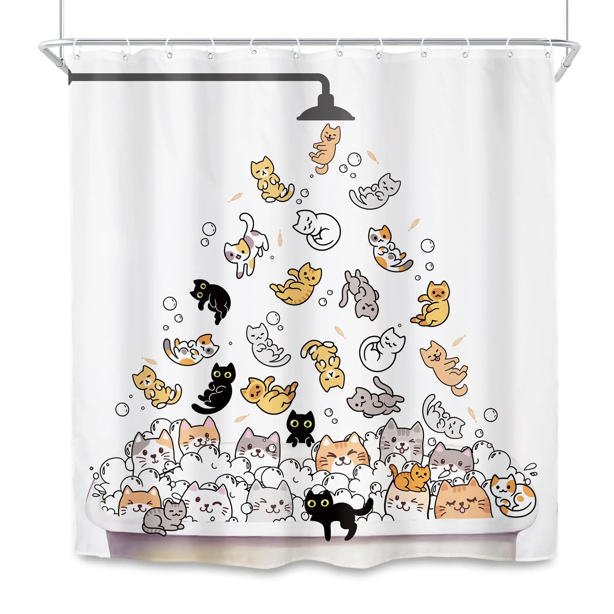 Halloween Cat Cute Kids Funny Skull Pumpkin Bathroom Shower Curtain Set 72Wx72L, Ghost Cartoon waterproof HD printed shower curtain, quick-dry fabric with 12 hooks.