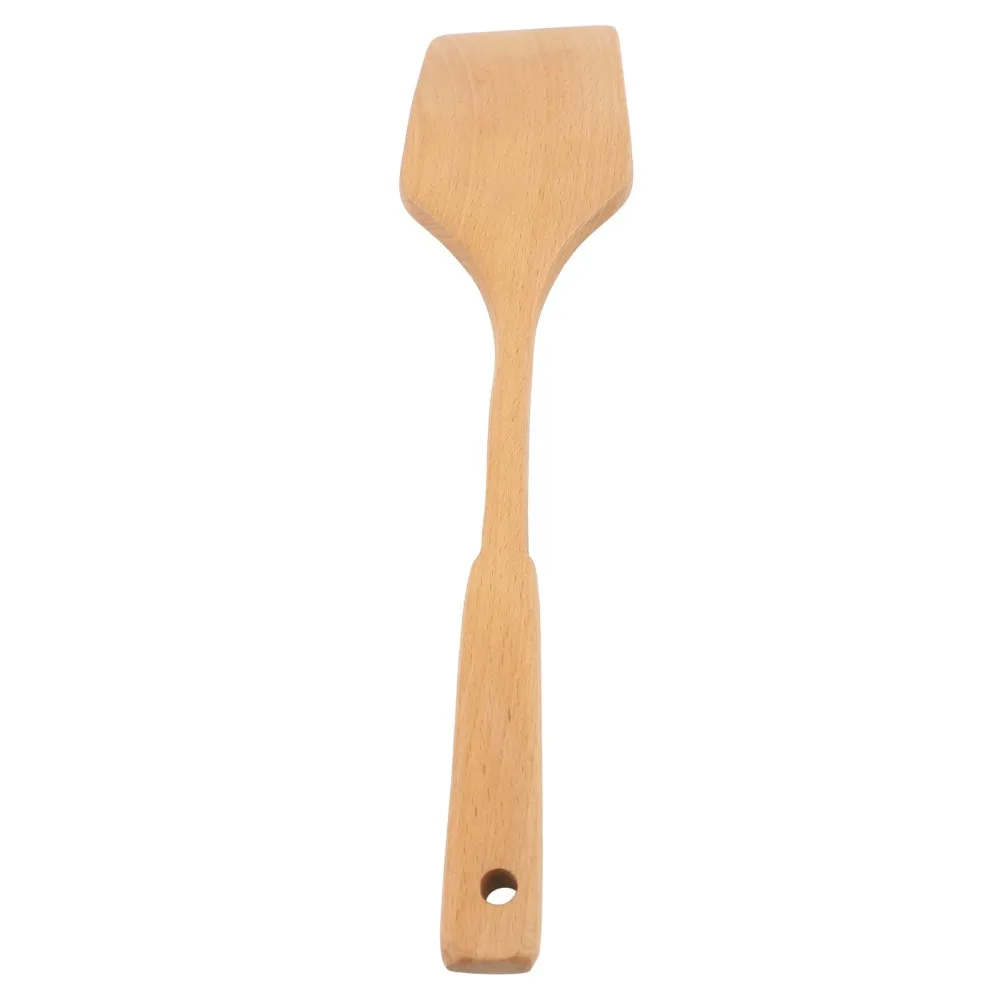 2Pcs Solid Wood Cooking Spatula Polished Burr‑free Non‑scratch Cookware Long‑handle Moderate Thin Flat Household Tableware