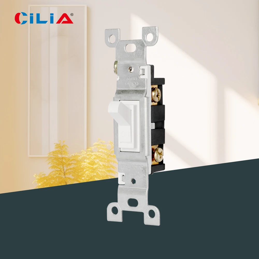 CILIA Single-pole toggle switch, standard electrical wall socket, 15A 120V 60Hz, wall-mounted on/off switch with PVC white panel