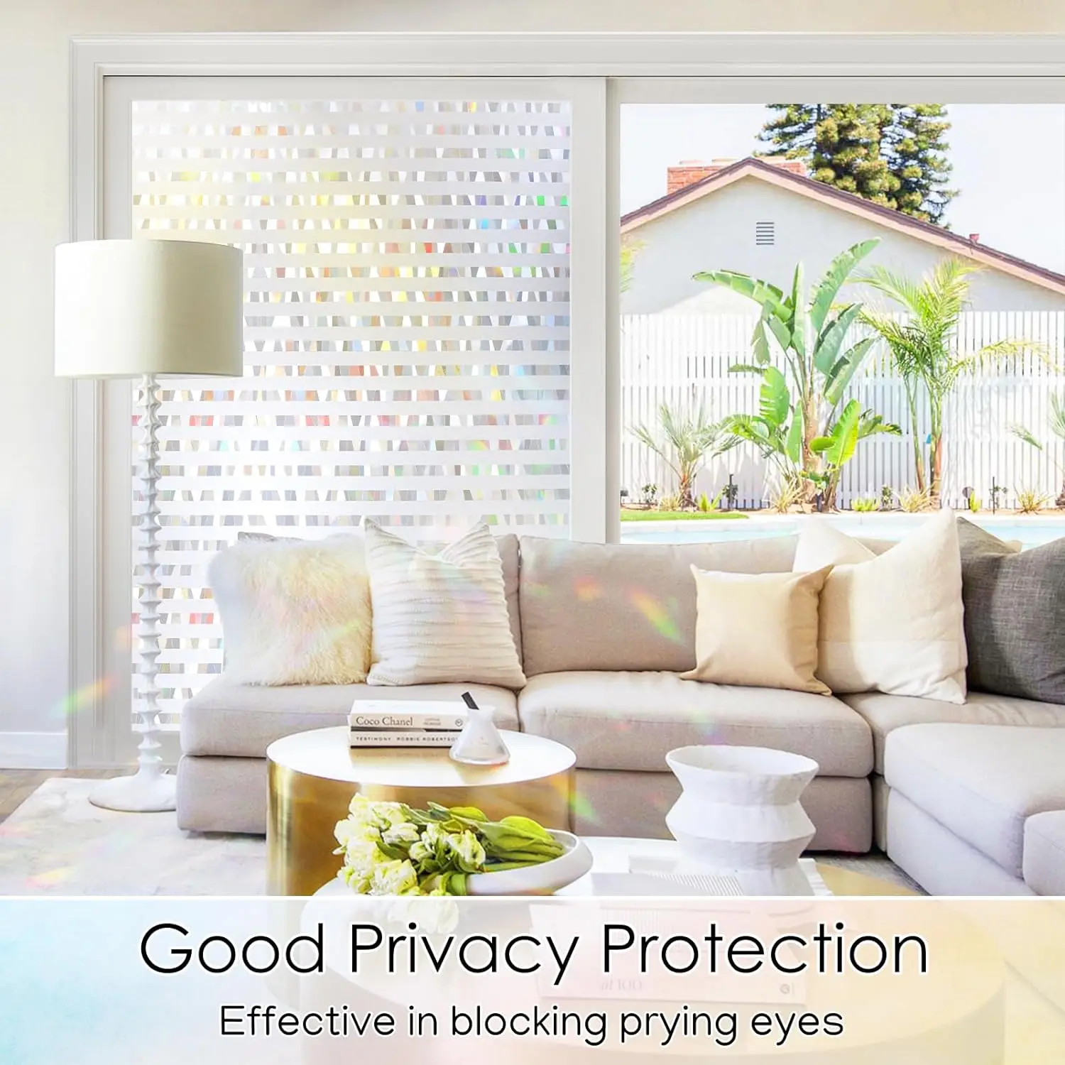 Rainbow Window Privacy Film Stained Glass Window Cling Non-Adhesive Removable Static Cling Decorative Window Sticker for Home