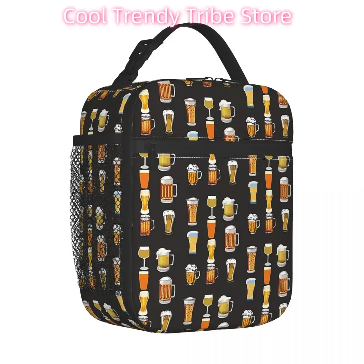 Beer Pattern Insulated Lunch Bag Thermal Bag Meal Container Boys Lover High Capacity Tote Lunch Box Food Handbags Office Outdoor