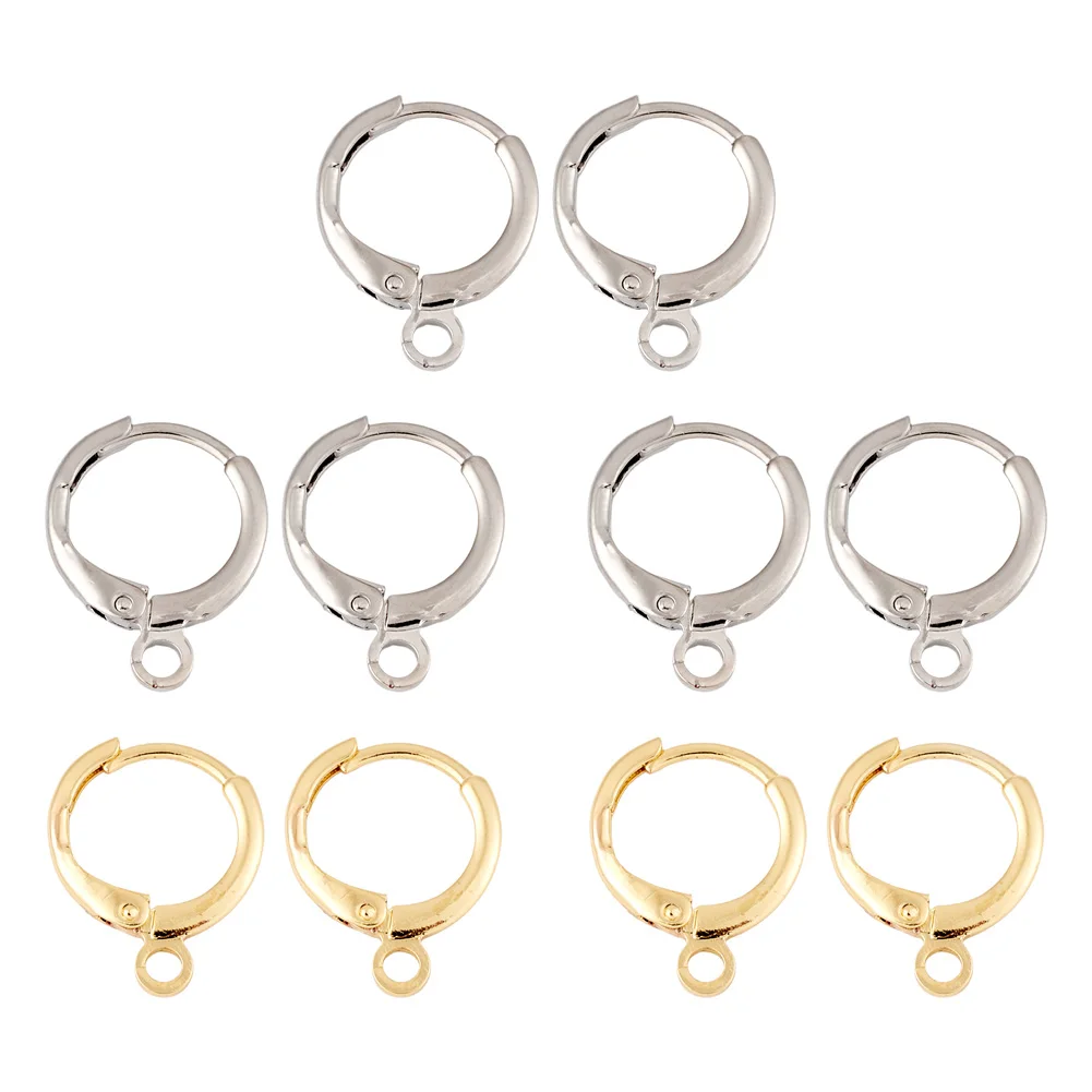 5Pairs Round Brass Huggie Hoop Earring Hooks with Loop Ear Post Jump Ring for DIY Earrings Jewelry Making FindingS
