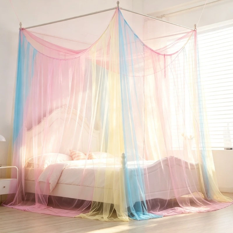 Rainbow Canopy Mosquito Net, 4-Door Floor-Standing Bed Curtain for Minimalist Room Decor