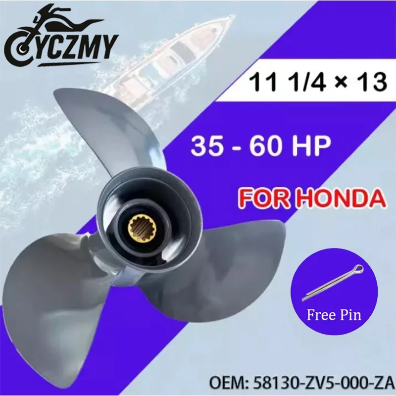 

Propeller For HONDA Outboard 11 1/4X13 Boat Aluminum Alloy Screw 3 Blade 13 Spline 35HP 40HP 45HP 50HP 55HP 60HP 58130-ZV5-000