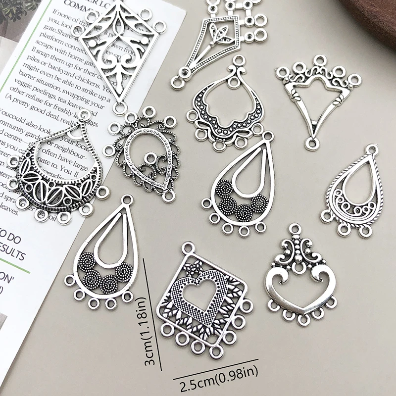 20pcs Elegant Antique Silver Plated Flower Shape Charms Connect Pendant for DIY Necklace Bracelets Earrings Jewelry Making