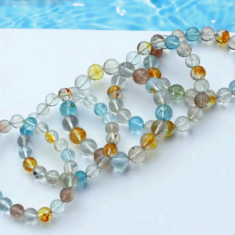 Natural Colorful Topaz Clear Round Beads Bracelet Crystal White Blue Topaz 7mm 8mm 9mm Stretch For Women Men AAAAAA
