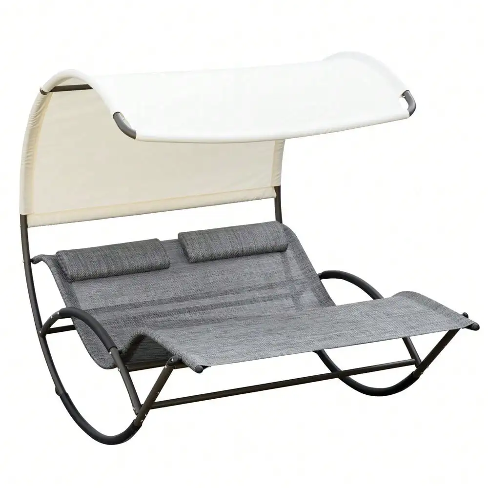

Outdoor Rocking Bed with Canopy Chaise Sun Lounger for Two Person