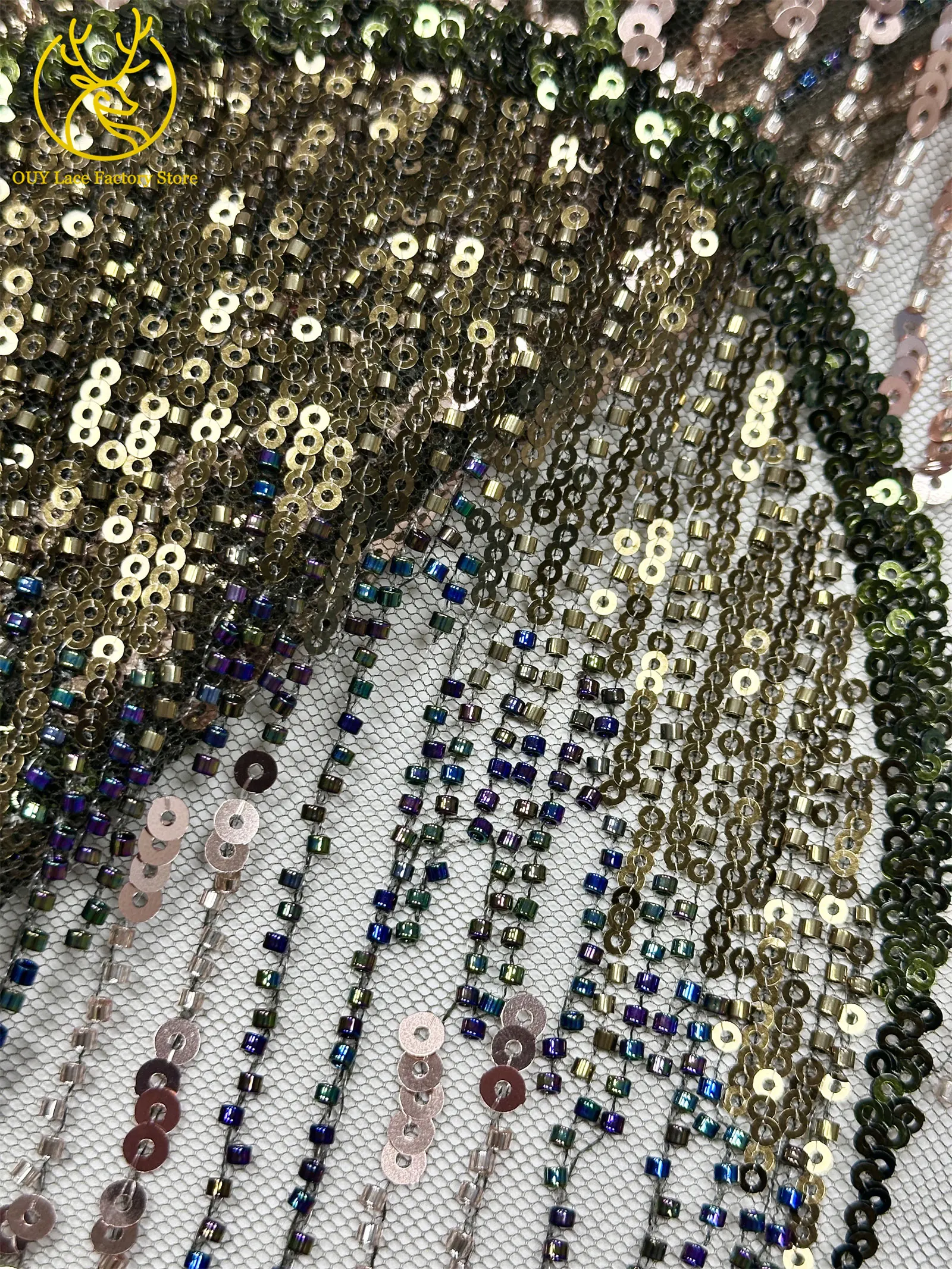 5 Yards afrikanischer Perlen-Pailletten-Spitzenstoff, hochwertiger, exquisiter nigerianischer Tüll-Mesh-Spitzenstoff zum Nähen von Hochzeitskleidern – Detail 29