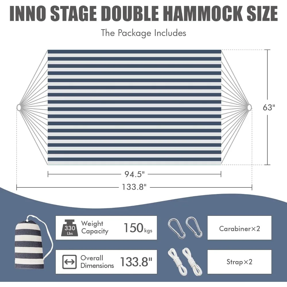 INNO STAGE Double Hammock with Tree Straps - 2 Persons Hammock Portable Hanging Camping Bed for Patio, Backyard, Porch, Outdoor