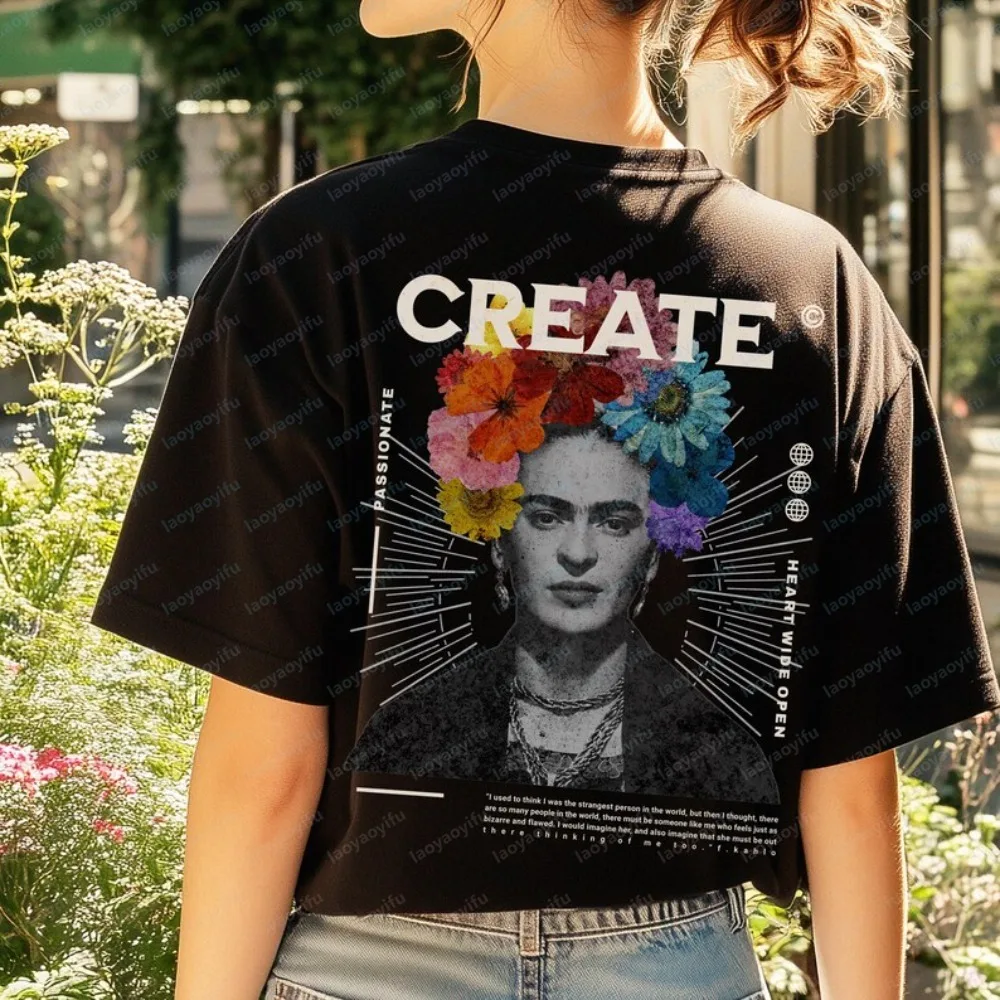 FRIDA KAHLO T-SHIRT Organic Cotton Flowers Floral Painter Art Frida Feminism Unique Artist Woman Pressed Create Dried Strong