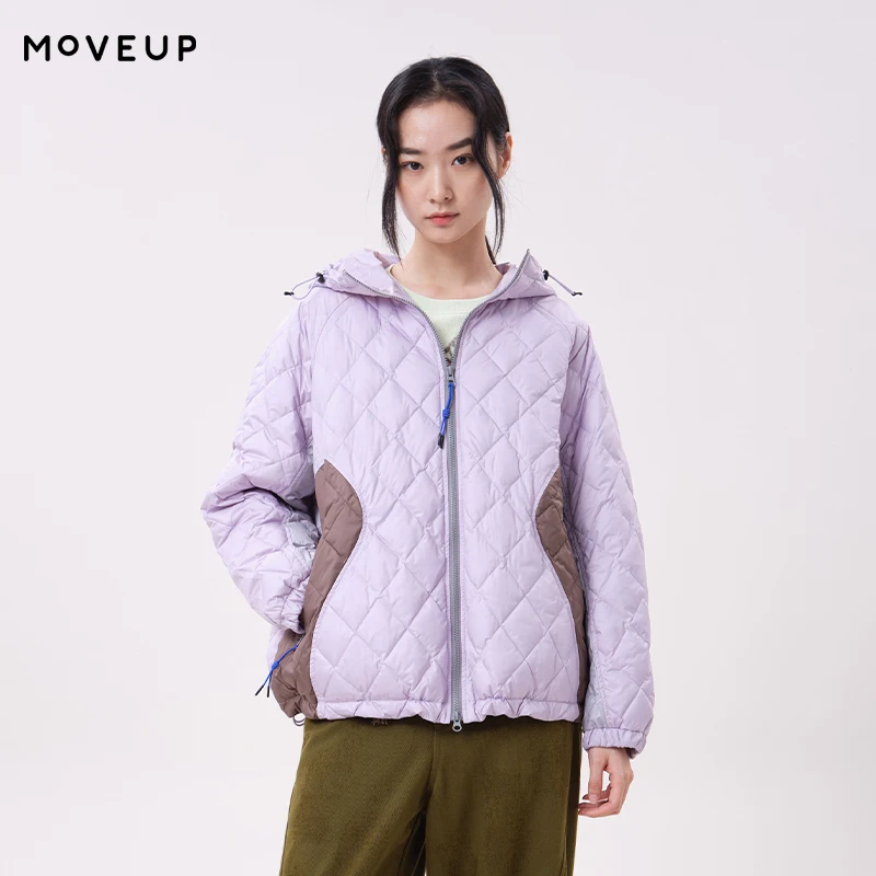 MOVEUP Women's Winter Down Jacket Hooded Color Block Short Quilted Down Jacket FUN Series 2026 New Commuter Outerwear 3ELD21260