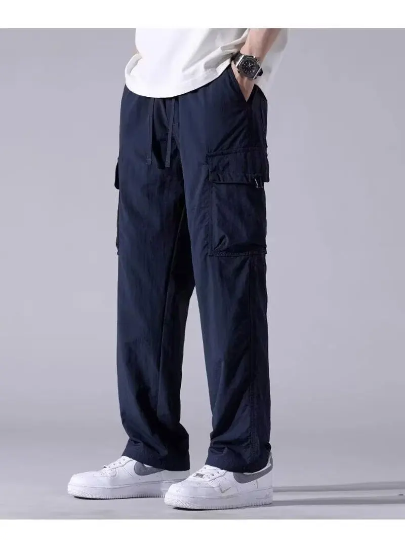 

Cargo pants men straight leg casual pants 2024 new drawstring multi-pocket design fashion trend pants