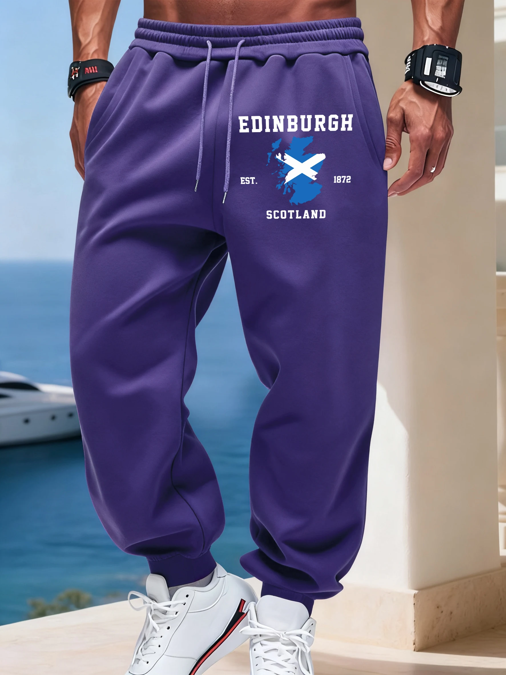 Edinburgh Scotland Flag Prints Men Sport Trousers Autumn Versatile Sweatpants Basic Warm Britches High Street Casual Sportpants