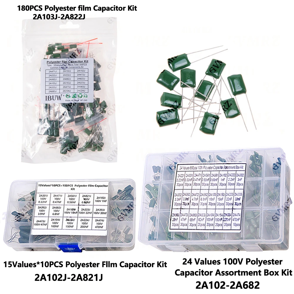 330PF 470PF 560PF Polyester-Film-Kondensator-Set 0,1UF 102 222 472 103 223 333 473 104 1NF 2,2NF 10NF 22NF 47NF 100NF