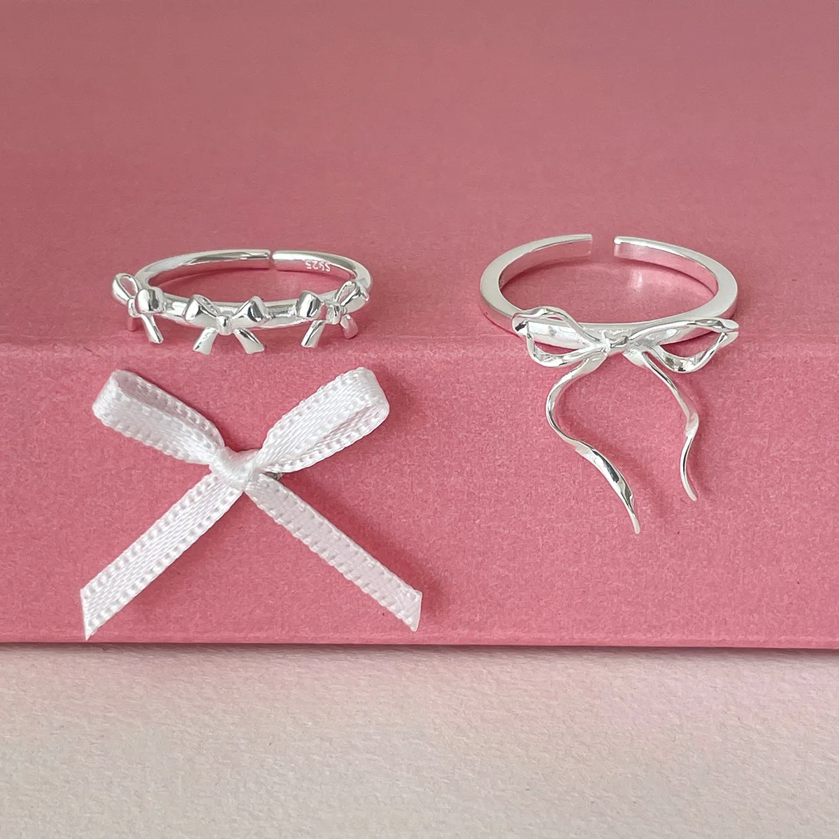 Women's Adjustable Silver Color Geometric Bowknot Ring