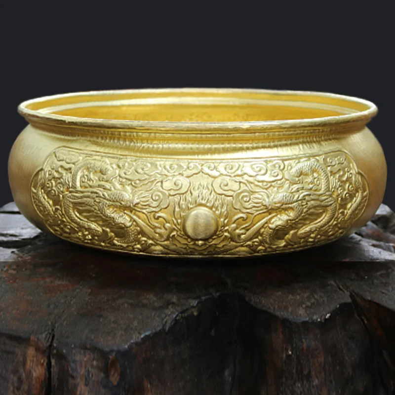 Copper Basin Washbasin Manual Thickened Laundry Basin round Feet-Washing Basin Household Fire Pot Flower Multi-Purpose