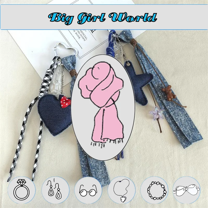 الإبداعية الدنيم نمط على شكل قلب الخماسية نجمة المنسوجة سلسلة مفاتيح قصيرة قلادة العصرية وباردة InS-نمط حقيبة قلادة #1