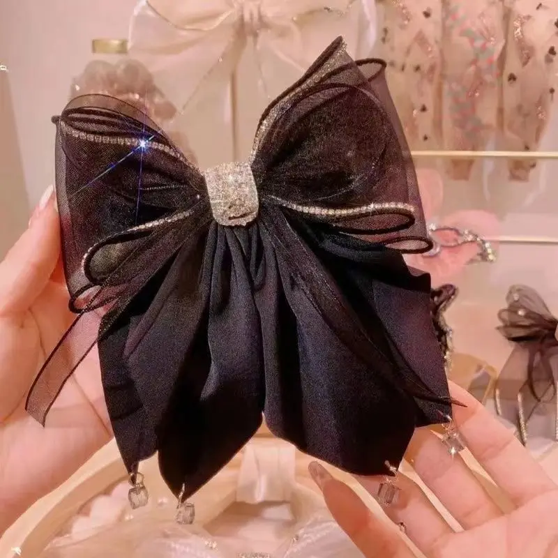 Girls Headwear Black Fabric Butterfly Hair Clip Crystal Hairpins Spring Clip  Ponytail Barrettes Hair Accessories for Women