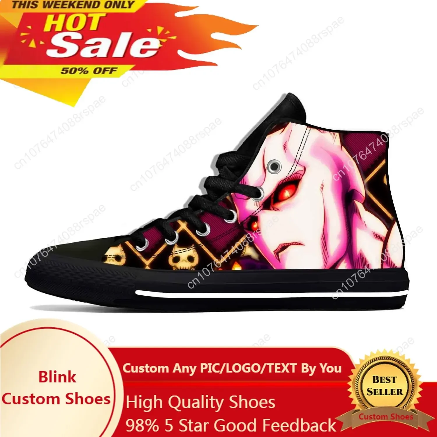 

Hot Summer Anime Cartoon Killer Queen JoJo Bizarre Adventure Casual Cloth Shoes Men Women Sneakers High Help Classic Board Shoes