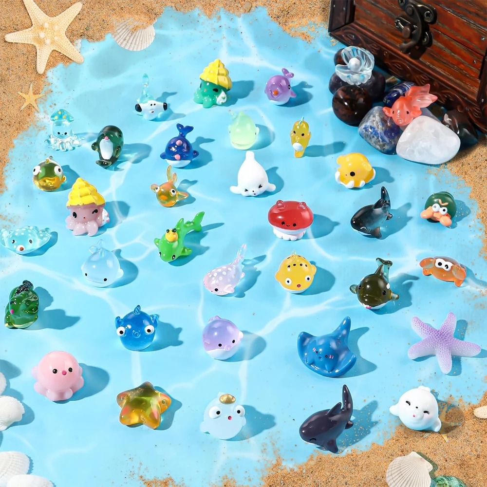 12/24/36pcs Mixed Mini Resin Sea Animals Miniatures, 36 Styles Figurines, Home Fairy Garden Micro Landscape DIY Craft Decoration