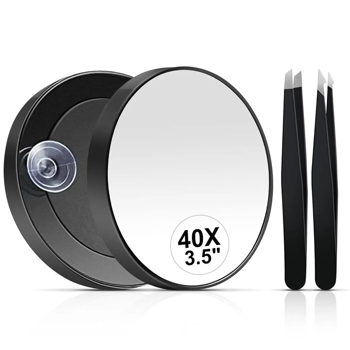 【TODAY-BUY】~@ 40X Magnifying Mirror 3.5 Inch Round Compact Mirror with Suction Cup for Makeup Eyebrows Beards Travel