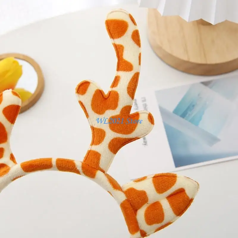 G5GC Plush Hair Hoop Animal Renindeer Ears Antler Onler Beading Cartoon Party Prop