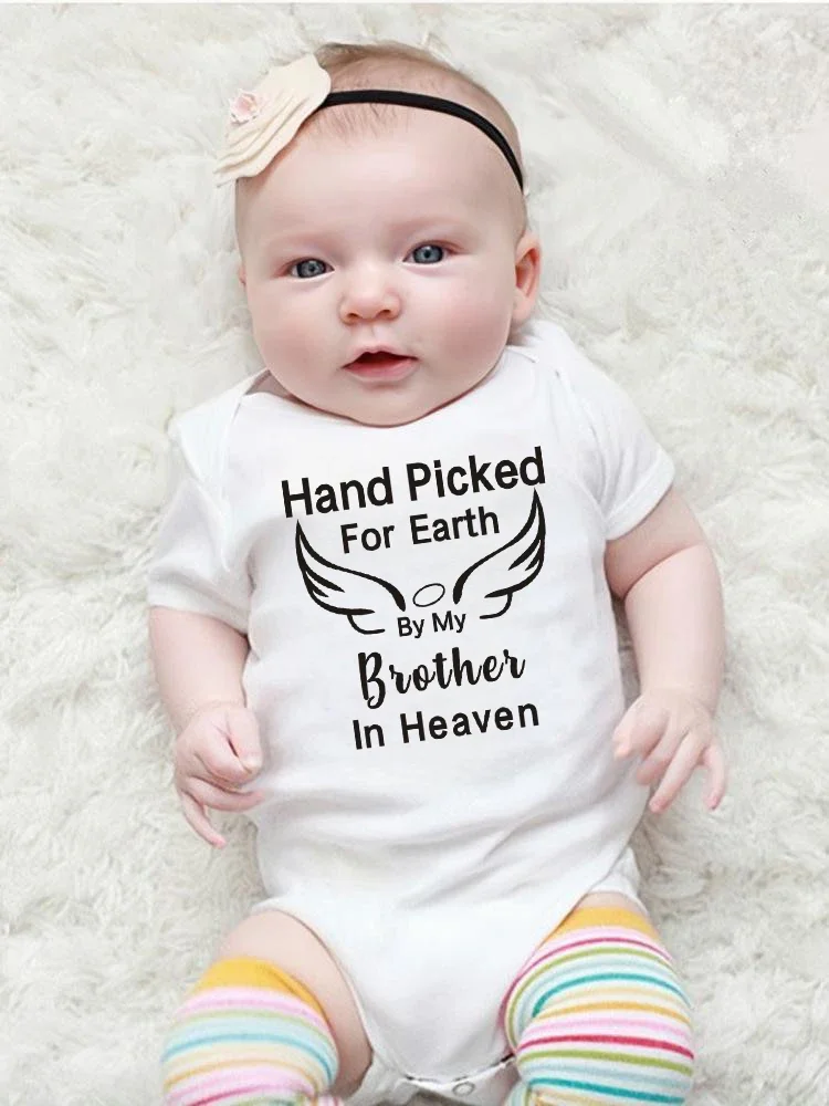 

Hand Picked for Earth By My Brother/Sister In Heaven Baby Bodysuit Cute Cotton Short Sleeve Body Baby Boy Girl Rompers Outfits