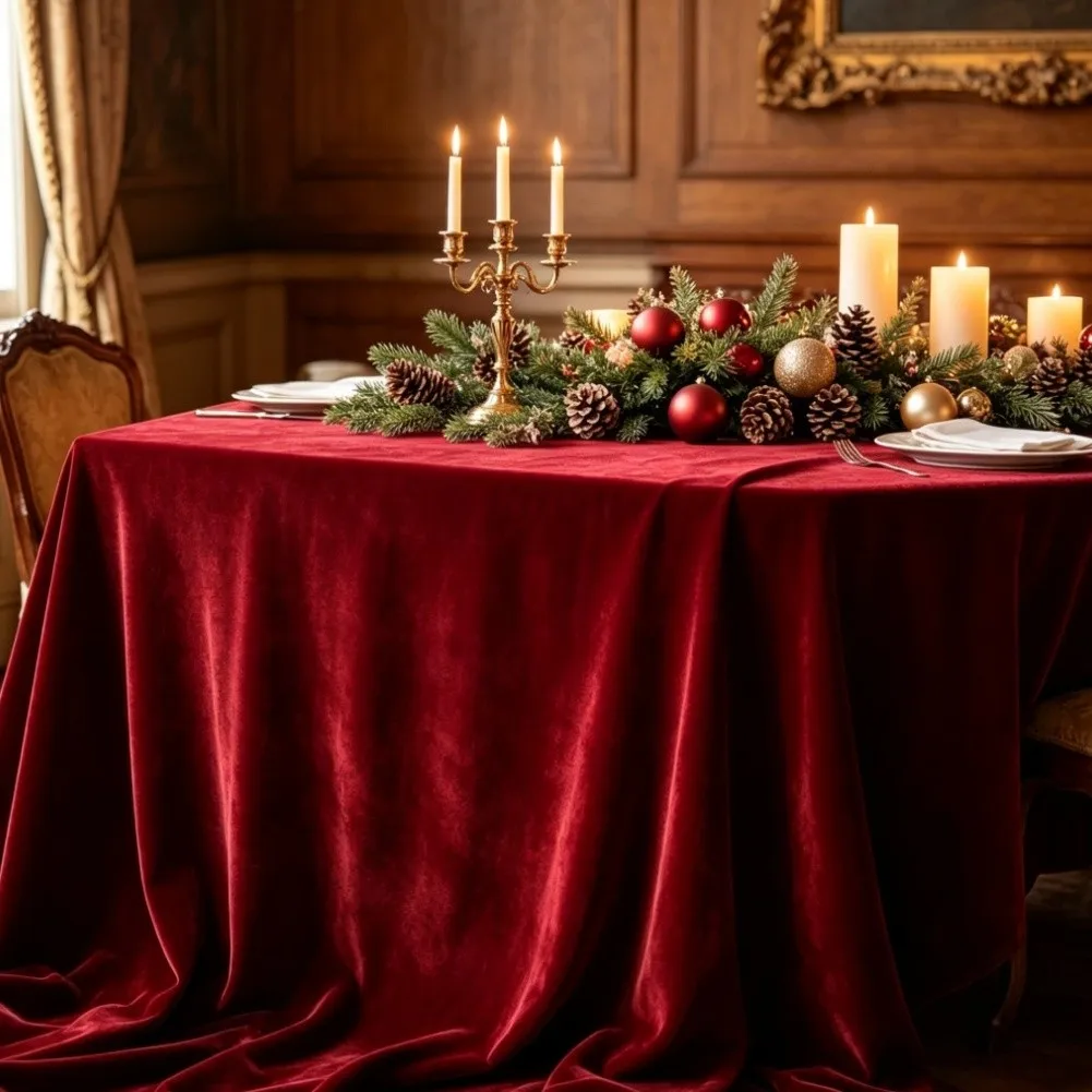 Polyester Table Cover 147x180cm Red Green Festive Rectangular Tablecloth Smooth Texture for Holiday Table Setup