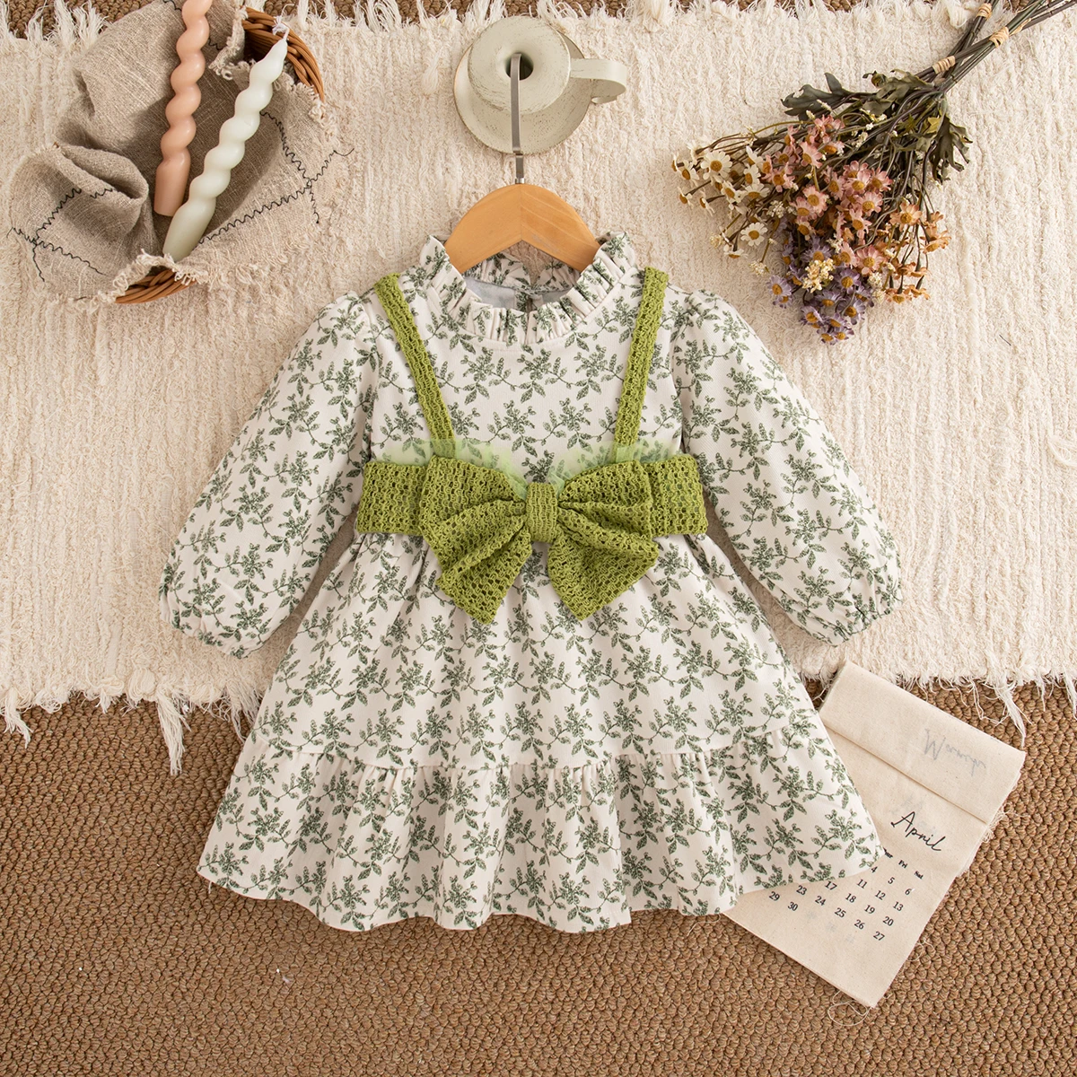 Baby Girl Dress Spring/Autumn Cotton Bow Print Long Sleeve Baby Dresses Sweet And Cute Puffy Girls' Clothing