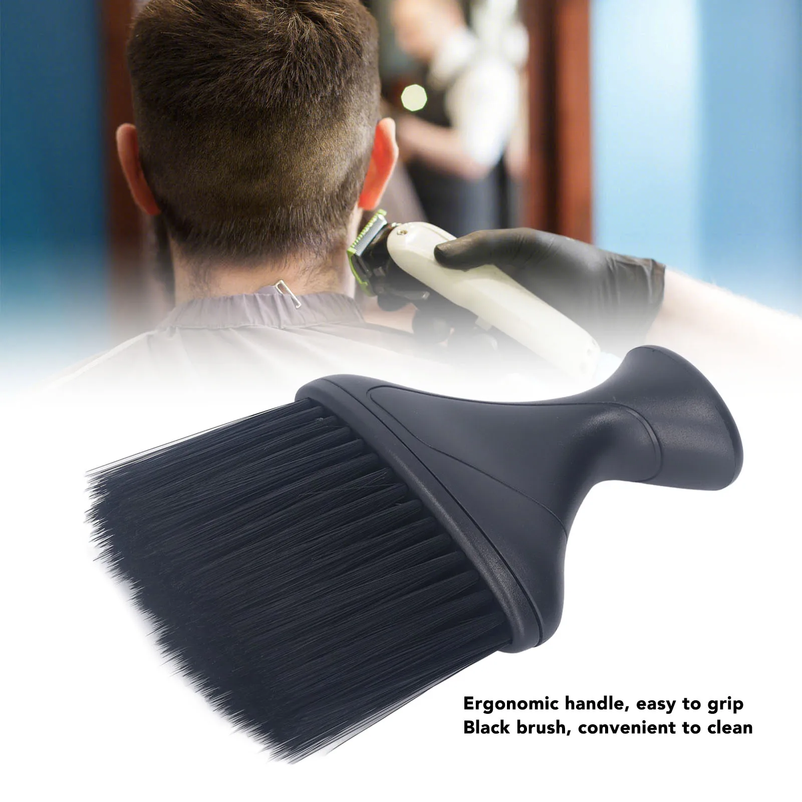 Neck Hairbrush Neck Duster Cleaning Brush Black Oblate Neck Hairbrush Soft Nylon Barber Duster Brush