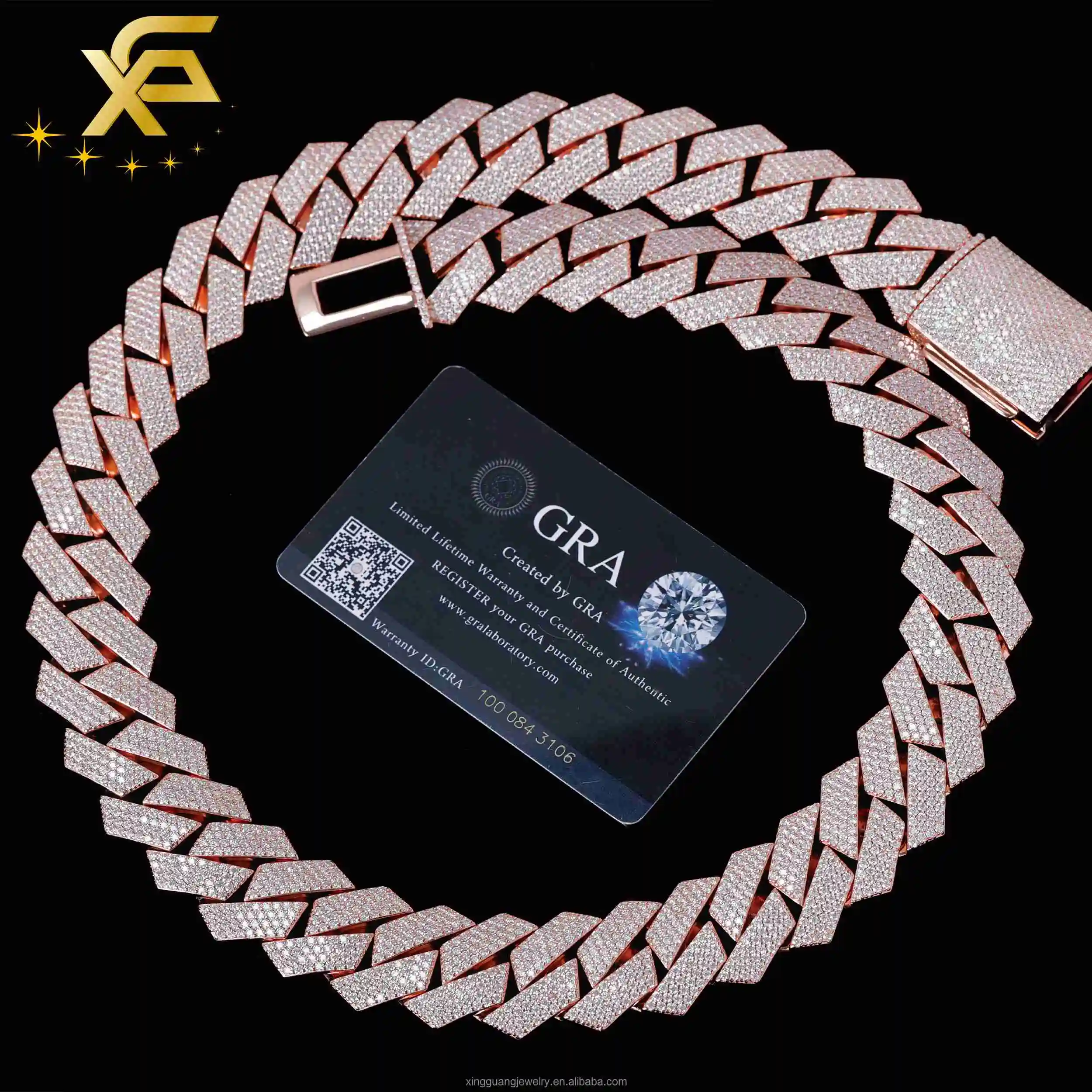 High Quality in Stock Moissanite Cuban Link Chain 4row 24mm White Gold 925 Sterling Silver Iced Out Moissanite Cuban Chain，