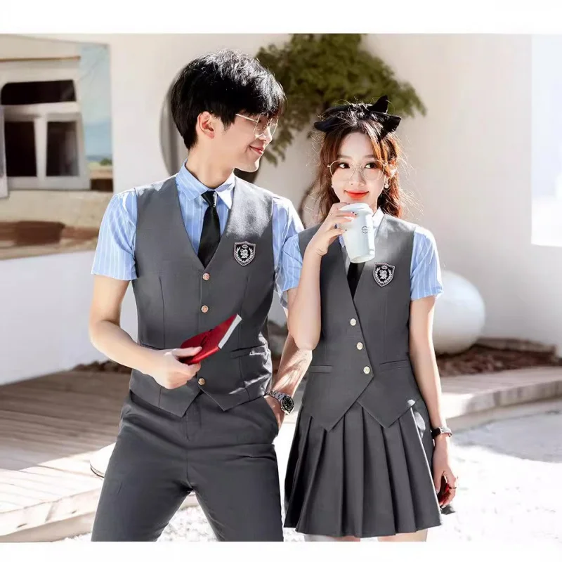 Preppy Style Waiter Workwear Suit Men's and Women's Professional Vest Pleated Skirt BarKTVBilliards Teaching Assistant Tooling