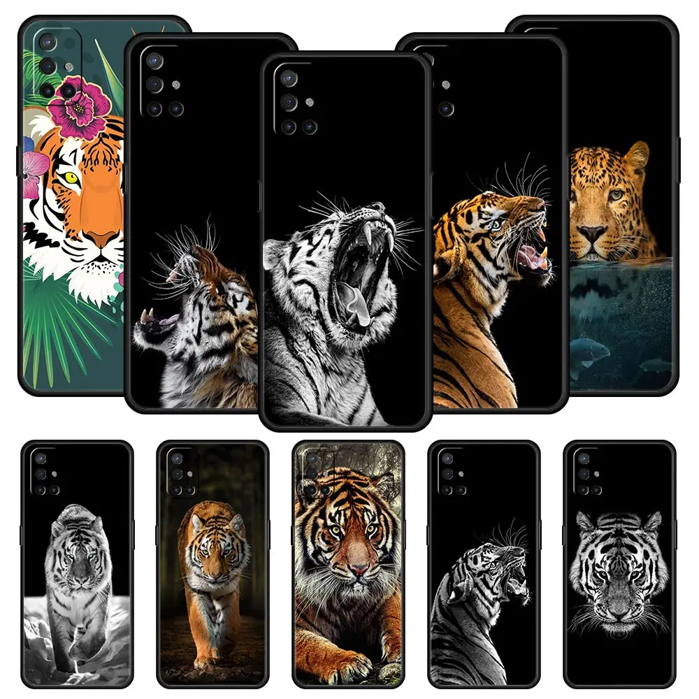 Tiger Animal Phone Case For OnePlus 10 9 8 8T 7 7T Pro 9R 9RT 5G One Plus Nord 2 CE N200 N100 N10 Black Cover Soft Coque Funda