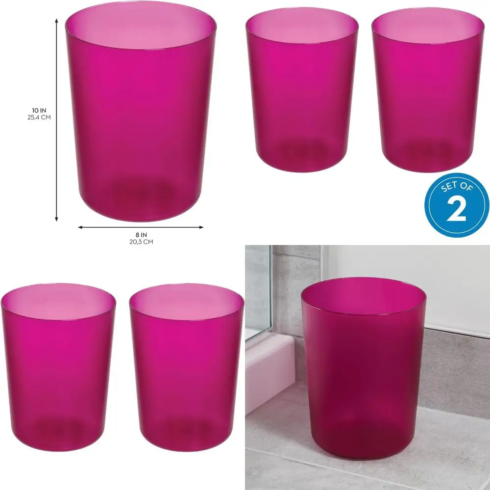 

Compact Magenta Pink Plastic Trash Cans - Set of 2 for Bathroom, Bedroom, Office Use