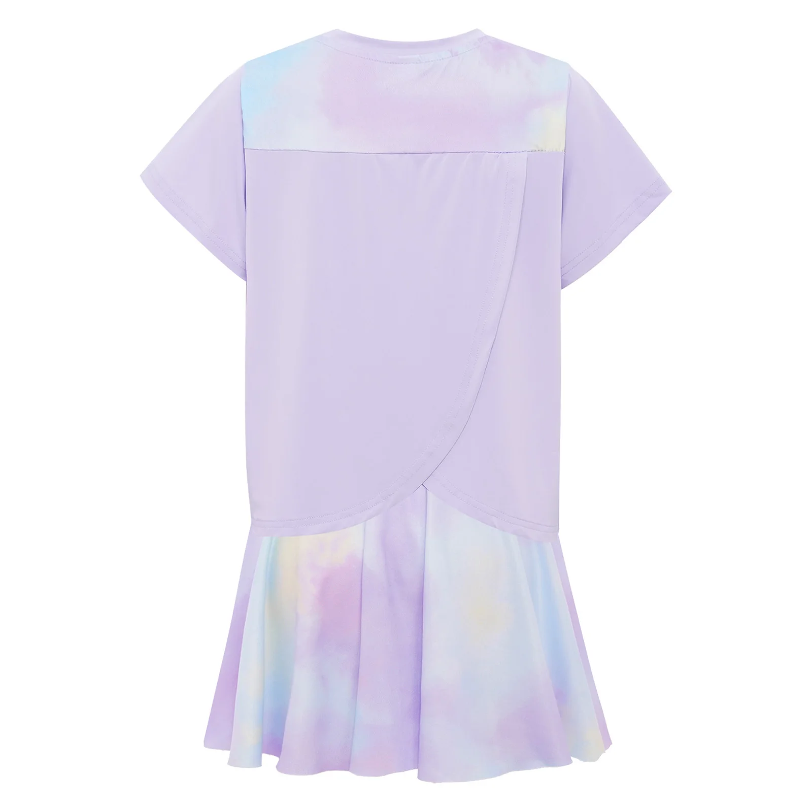Kids Girls 2-Piece Quick-Drying Breathable Sports Set Badminton Tennis Outfit Short Sleeve Wrap Back T-shirt with Tie-Dye Skirt