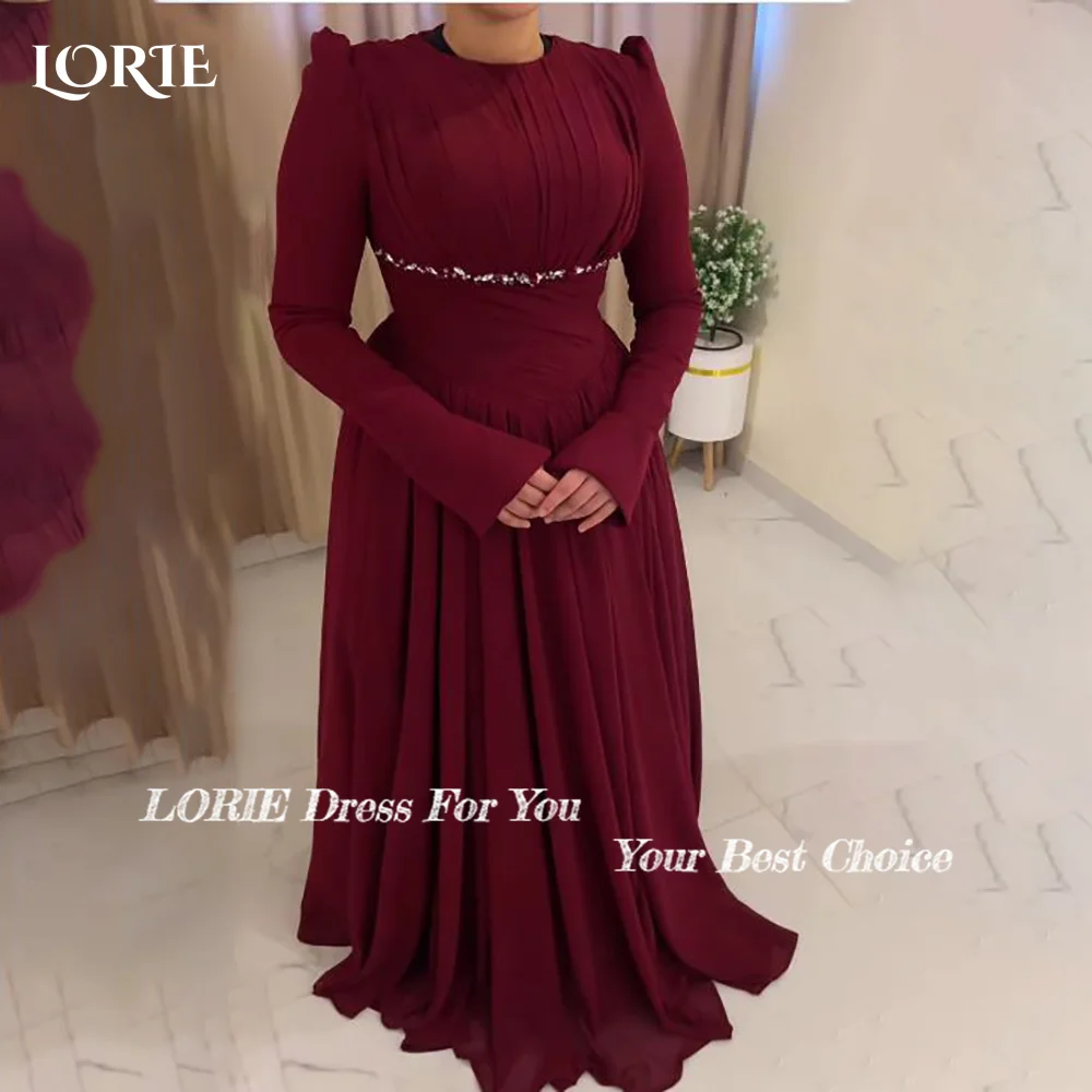 

LORIE Muslim Crepe Evening Dress A-Line Flared Sleeve Bobycon Prom Dress Long Sleeve Party Gown Customized Brithdays Dress