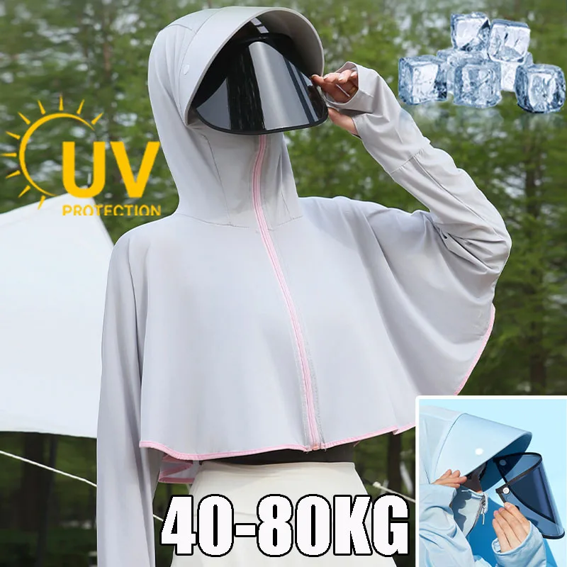 Women's Ice Silk Sun Cape UV Protection Hoodie Breathable Summer Spring Jacket for Outdoor