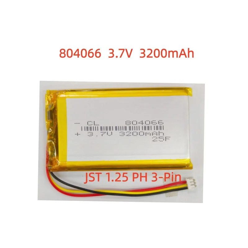 

1.25 3pin 804066 3.7V 3200mAh Rechargeable Lithium Polymer Battery for GPS Locator Mp3 Beauty Medical Equipment LED Light