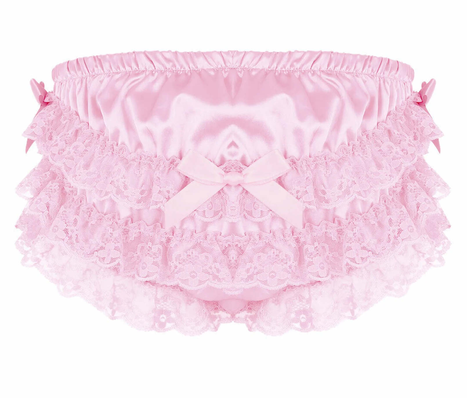 Fashion Hot Sale Sexy Princess Pink Satin Lace Underwear Sissy Gloss Underwear Pleated Lantern Pants Layered Underwear