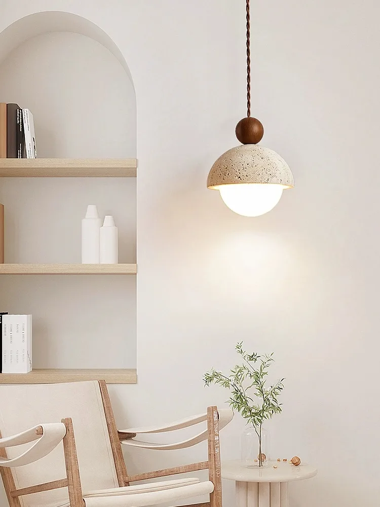 Led Pendant Lamp Small Stone Chandelier Bedroom Bedside Modern Bulb Light Flower Bud Cream Style For Children\'s Room Girl Home