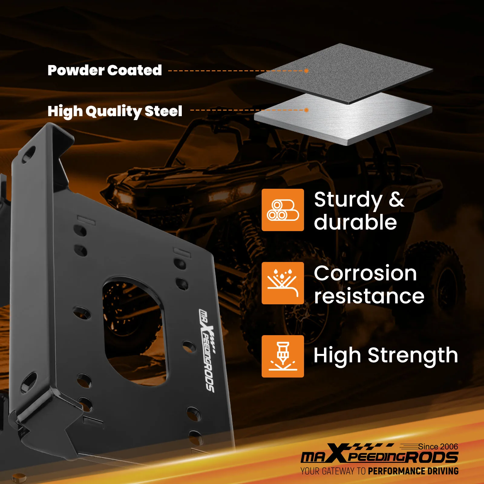 

Steel Front Winch Mounting Bracket for 2024-UP 1000 Mule PRO-FXR Wide 4 Hole